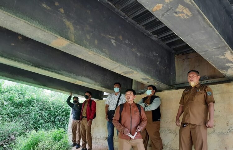 Petugas Dinas PUPRK Saat Meninjau Jembatan (Foto/Istimewa)