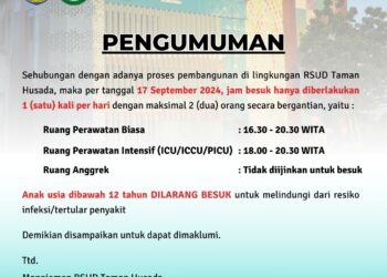 Mulai 17 Sep RSUD Taman Husada Berlakukan Pembatasan Jam Besuk, Satu Kali Sehari