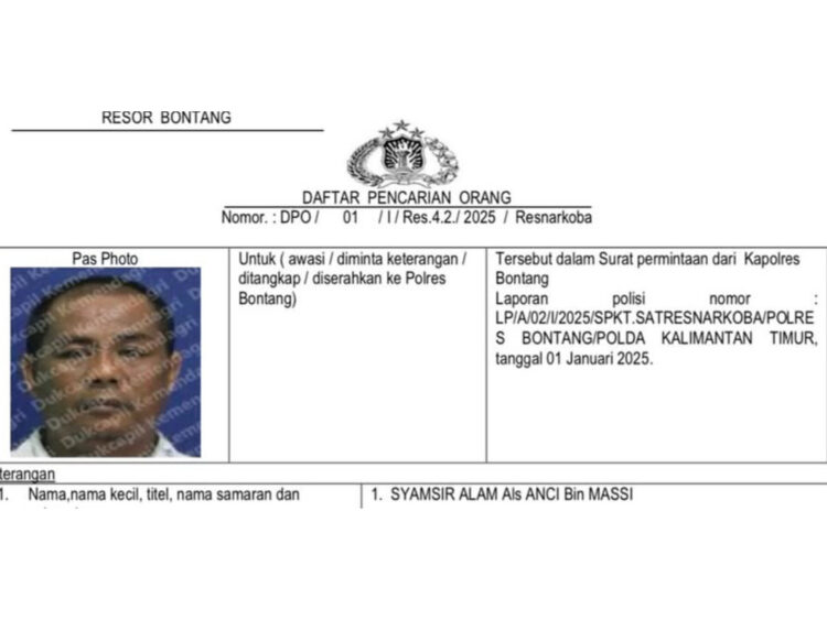 Polisi Rilis Anci Sebagai DPO Paling Dicari dalam Peredaran Narkoba di Bontang