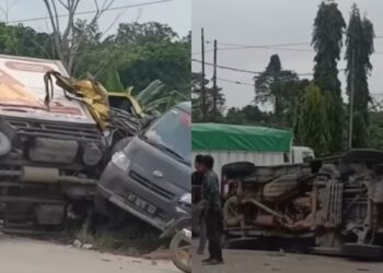 Kecelakaan Beruntun, 4 Mobil Terguling di Depan SPBU KM 8 Poros Bontang Samarinda