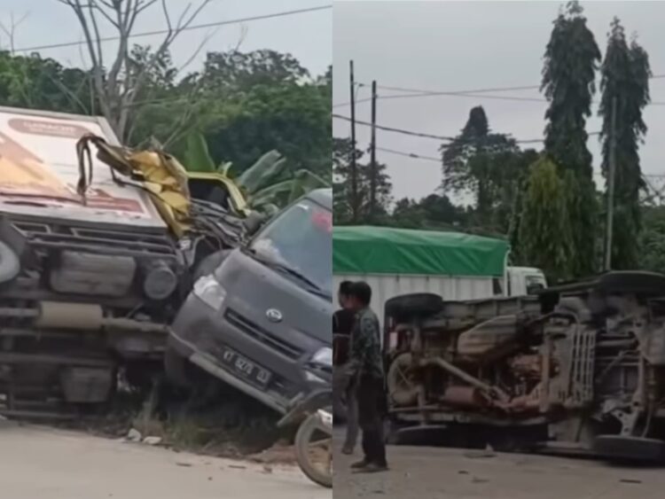 Kecelakaan Beruntun, 4 Mobil Terguling di Depan SPBU KM 8 Poros Bontang Samarinda
