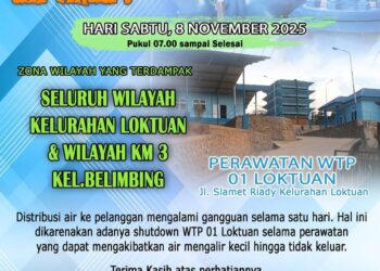 Siap-siap Tampung Air, Sabtu PDAM Lakukan Perawatan WTP Lok Tuan