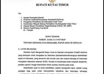 Dorong Peran Ayah, Edaran Bupati Kutim: Ayah Wajib Ambilin Rapor Jenjang PAUD hingga SMP