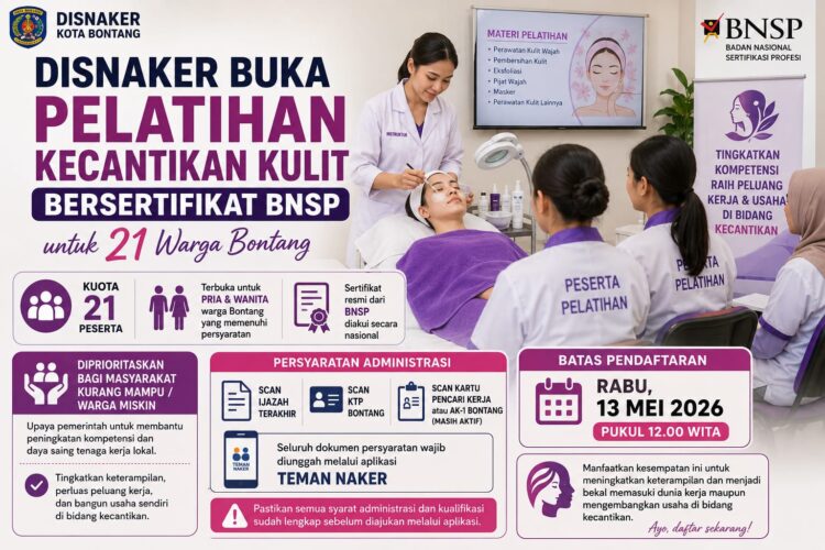 Disnaker Buka Pelatihan Kecantikan Kulit Bersertifikat BNSP untuk 21 Warga Bontang