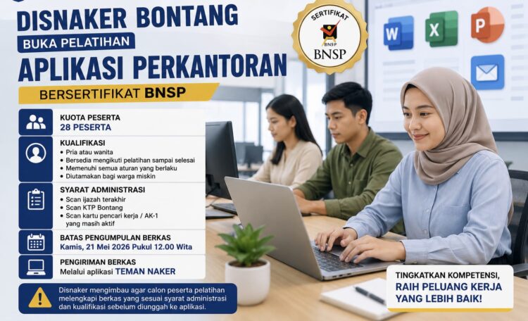 Disnaker Buka Pelatihan Aplikasi Perkantoran Bersertifikat BNSP, Terdapat 28 Kuota Peserta