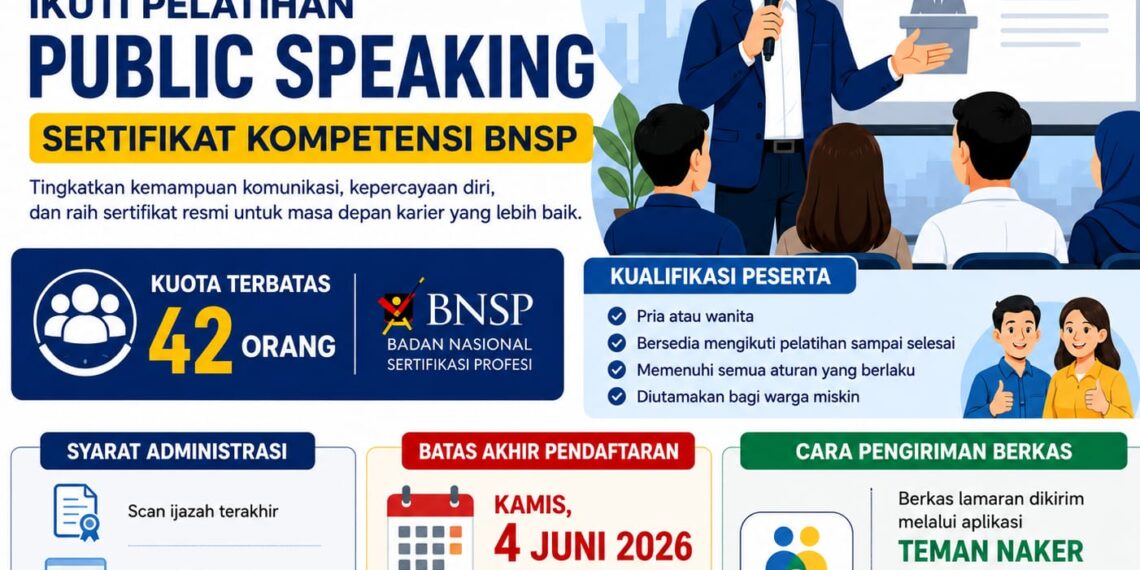 Disnaker Buka Pelatihan Public Speaking Bersertifikat BNSP, Kuota 42 Peserta