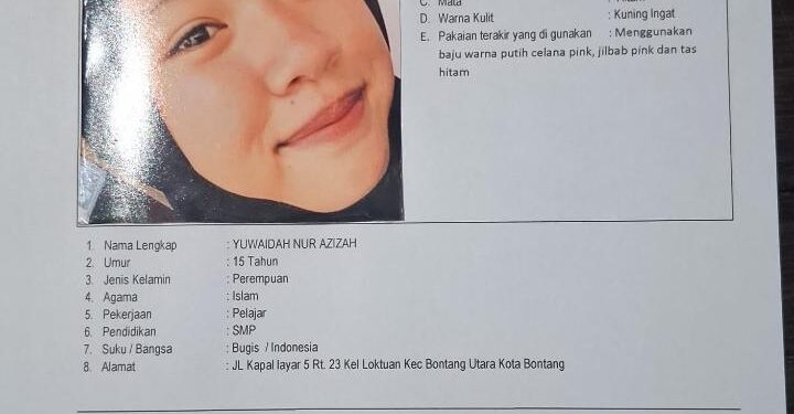 Remaja 15 Tahun di Loktuan Dilaporkan Hilang, Keluarga Buat Laporan Polisi