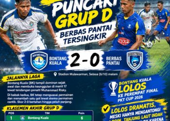 Bontang Kuala Vs Berbas Pantai 2-0, TLI Lolos Perempat Final Dampingi BK 
